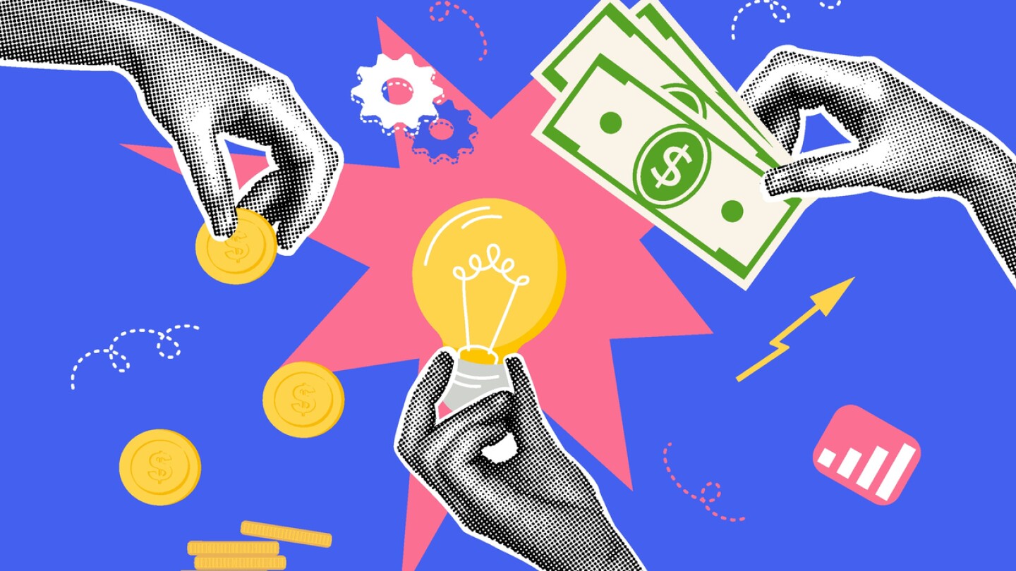 Trendy halftone business concept collage. Idea concept, business concept, financial planning,financial profit, favorable conditions, favorable conditions. Trendy modern retro illustration in bright trendy colors. Vector illustration