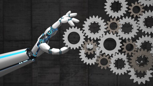 Robot hand with gear wheels. 3d illustration.