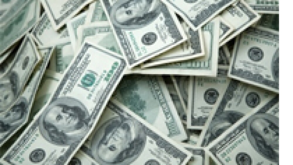 Illustration of hand holding $100 bills spread out