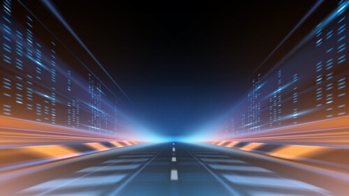 Night city road with light motion effect in vector