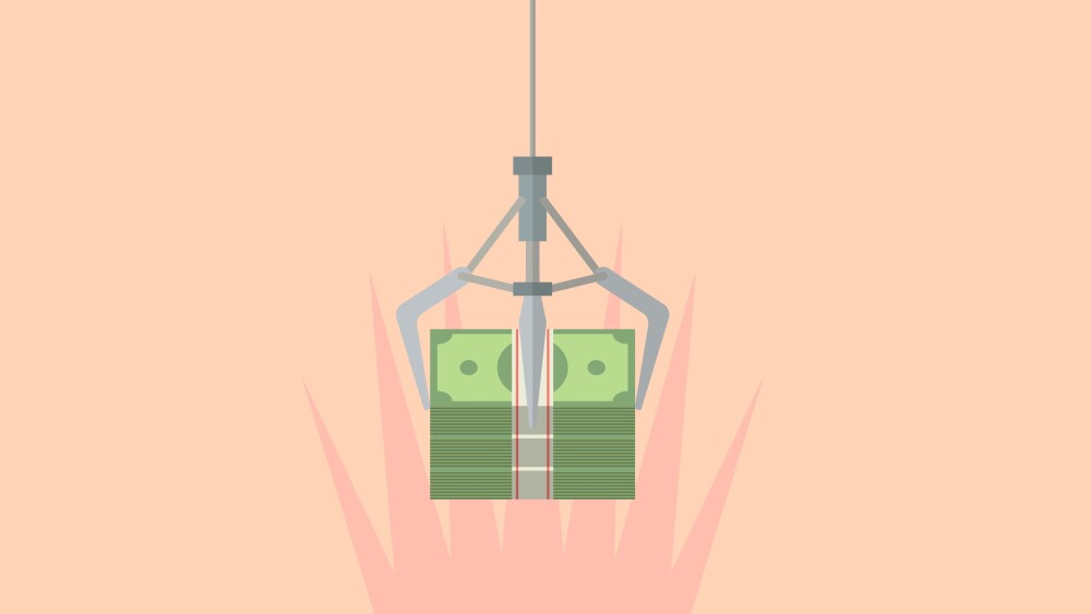Robotic claw clutching a money stock illustration