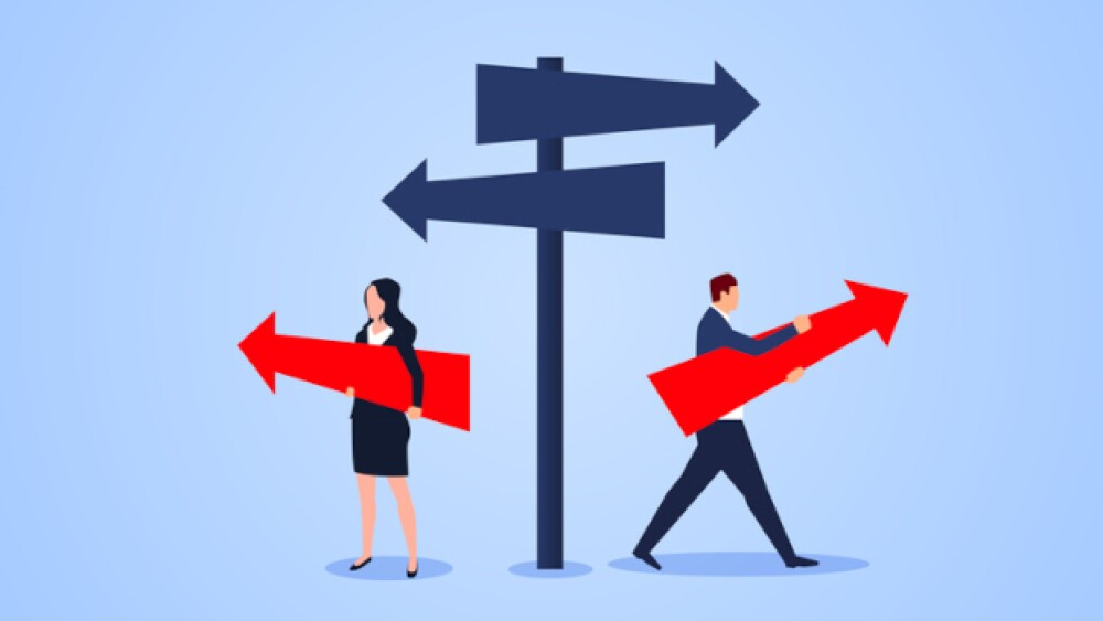 Illustration of two people choosing different dire