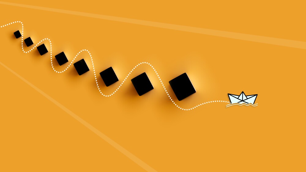 a paper boat that passes through obstacles and advances to its goal