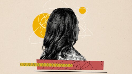 Composite artwork collage image picture of aged lady hairdo isolated on creative background.