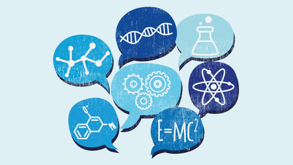  Illustration showing set of science speech bubbles