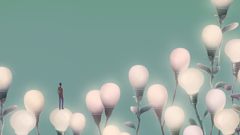 Concept idea of light bulb, creative, imagination, motivation, success, and thinking, surreal conceptual art, 3d illustration, painting artwork.