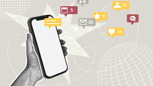 Contemporary halftone collage. Concept of mobile apps and services, online communication, social media,rating.Business creative illustrat. Vector illustration