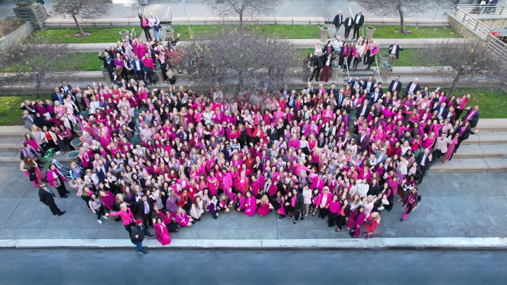 Women and allies dressed in pink gathered in Union Square at the J.P. Morgan Healthcare Conference in January as a show of support for greater leadership representation in biopharma.