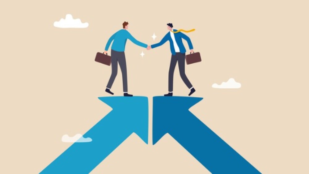 Pictured: Illustration of two professionals shakin