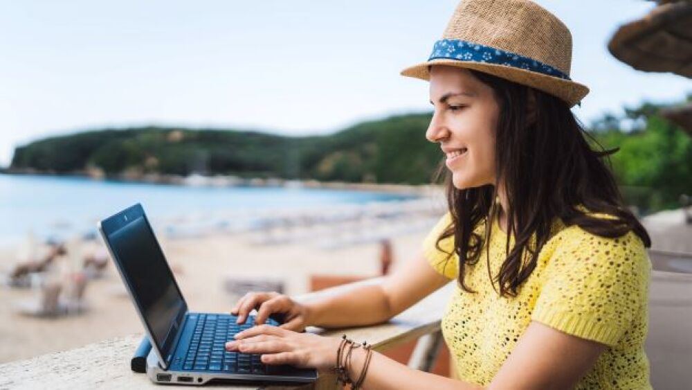 A female doing remote work.