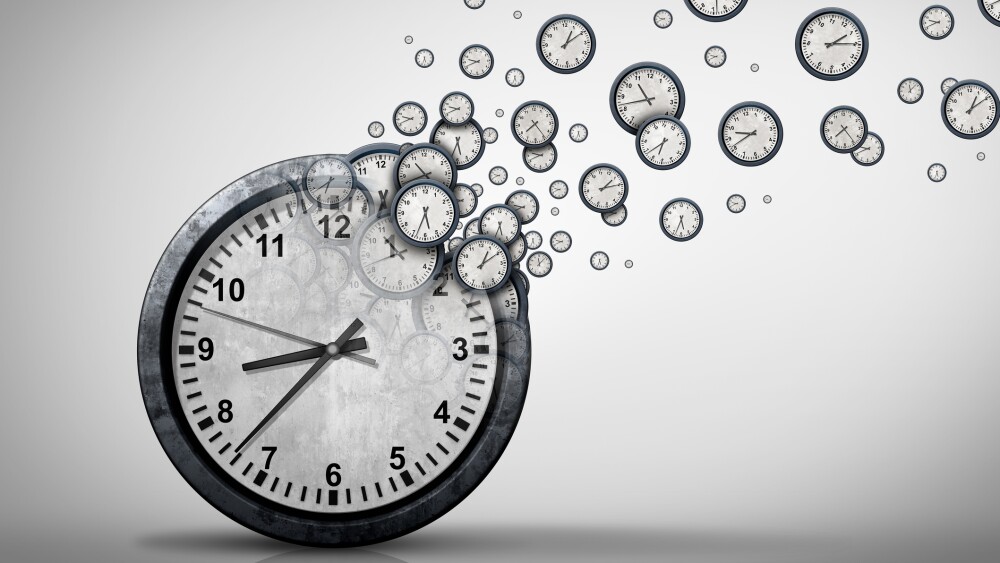 Business time plan concept and planning corporate or personal schedule or wasting minutes as a group of timepieces or clocks coming out of a large clock as a 3D illustration.