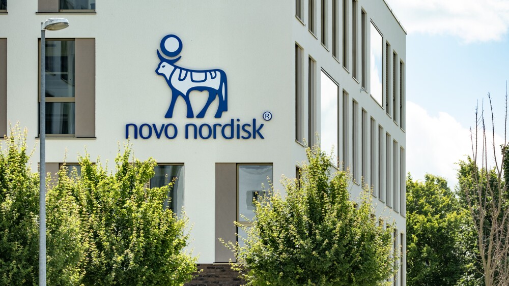 Novo Nordisk's logo on the facade of its building in Germany