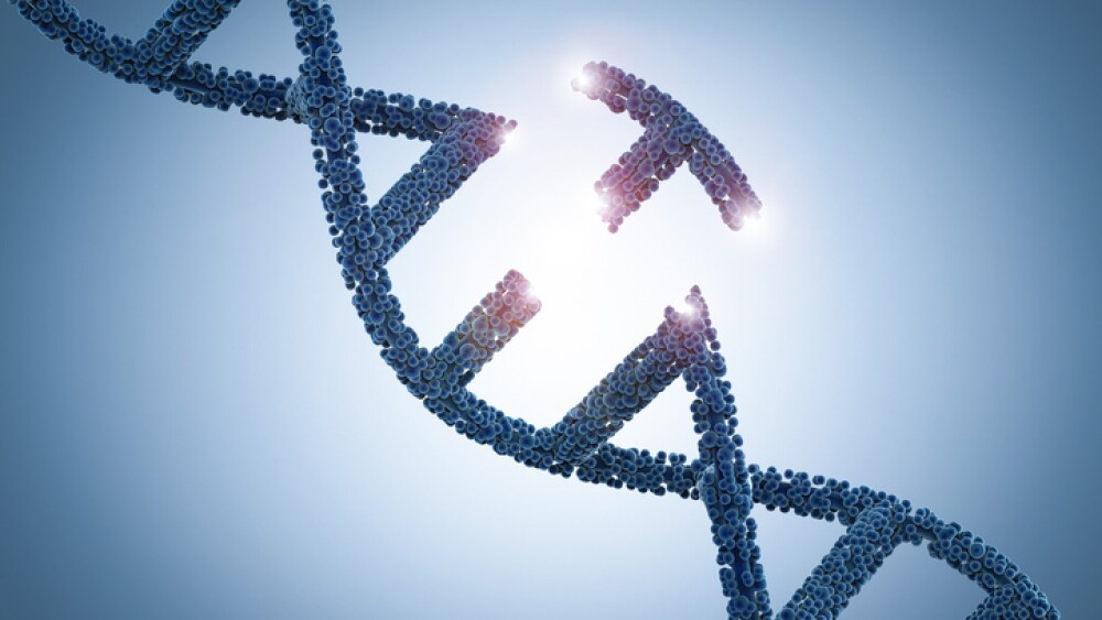 Genetic engineeering concept with 3d rendering dna helix and a part of dna