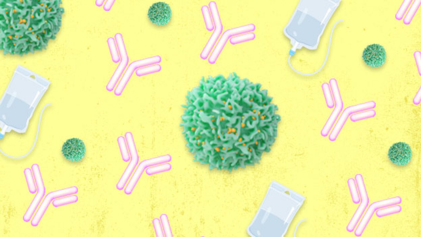 Pictured: A pattern of ADCs, tumors and IV bags