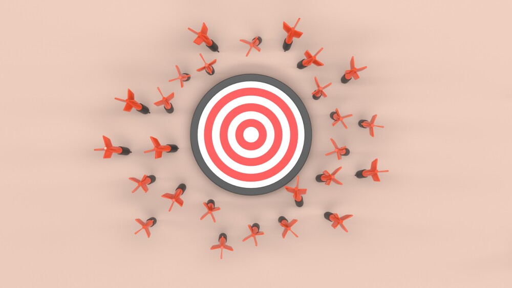 Target, miss the target, target shooting, dart, correct decisions, bow and arrow, dart on target, hits and misses (3d illustration)