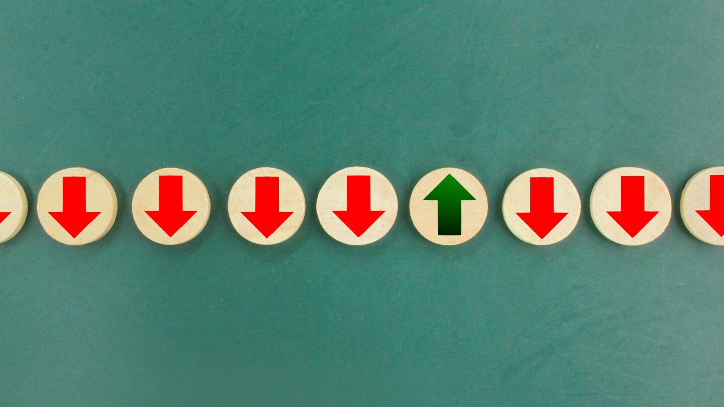 a row of red down arrows and green up arrows. hand choose arrow. the concept of inflation. the concept of taking profit or increasing income. different options. difference of direction icon, business, arrow, arrows, marketing, green, success, red, sign, graph, investment, chart, corporate, growth, financial, currency, market, profit, exchange, stock, economic, motion, forecast, cursor, inflation, recession, investor, pointer, download, trend, loss, vertical, progress, statistic, direction, symbol, crisis, down, downward, increase, lift, pointing, previous, raise, two, up, upward, upwards, vote