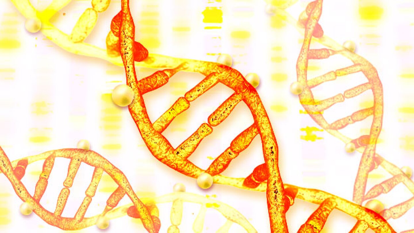 Pictured: DNA with methyl marks over DNA sequence