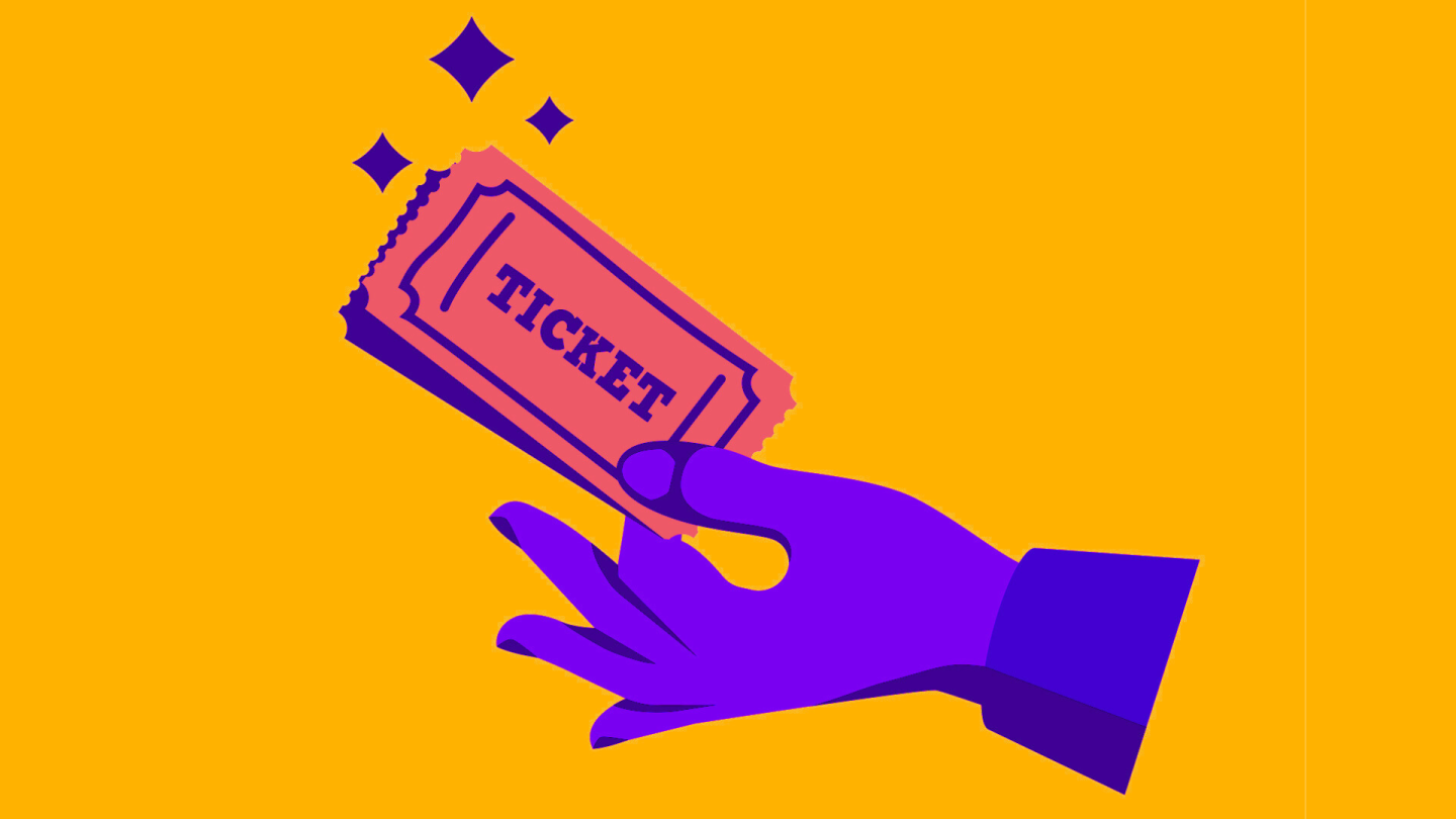 Holds tickets in hand, isolated on white background. Vector flat. stock illustration