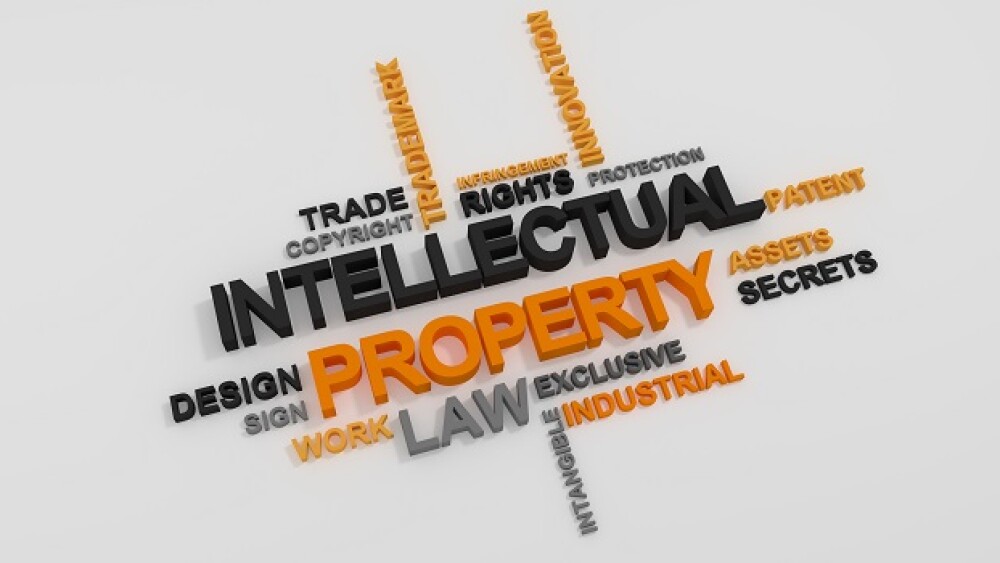 Intellectual Property word cloud over white background