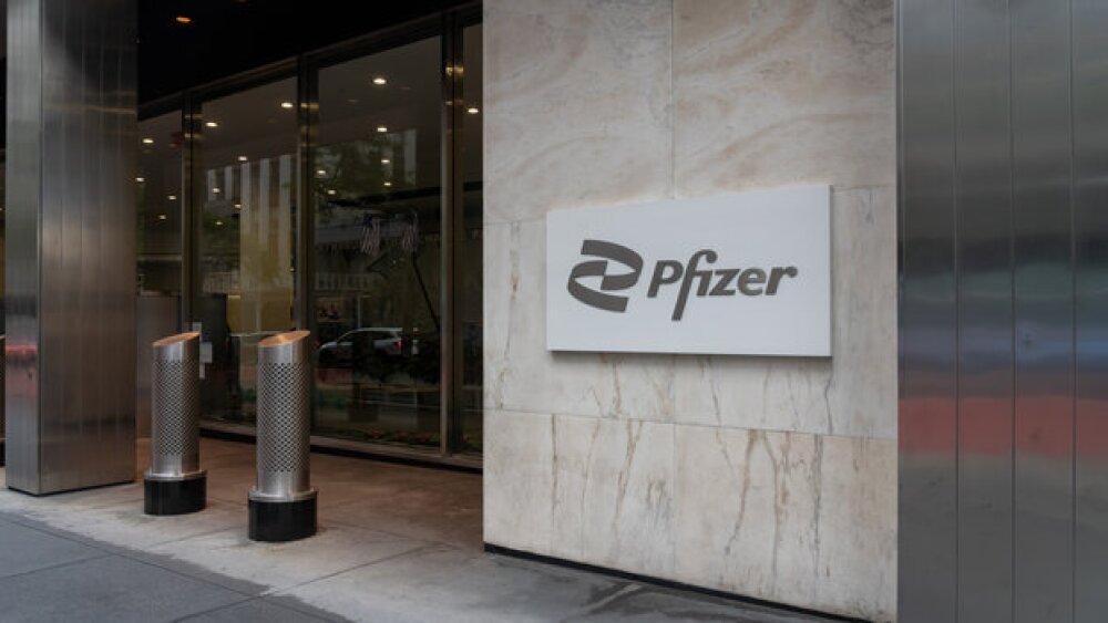 New York City, NY, USA - August 22, 2022: Pfizer world headquarters in New York City, USA. Pfizer Inc. is an American multinational pharmaceutical and biotechnology corporation.