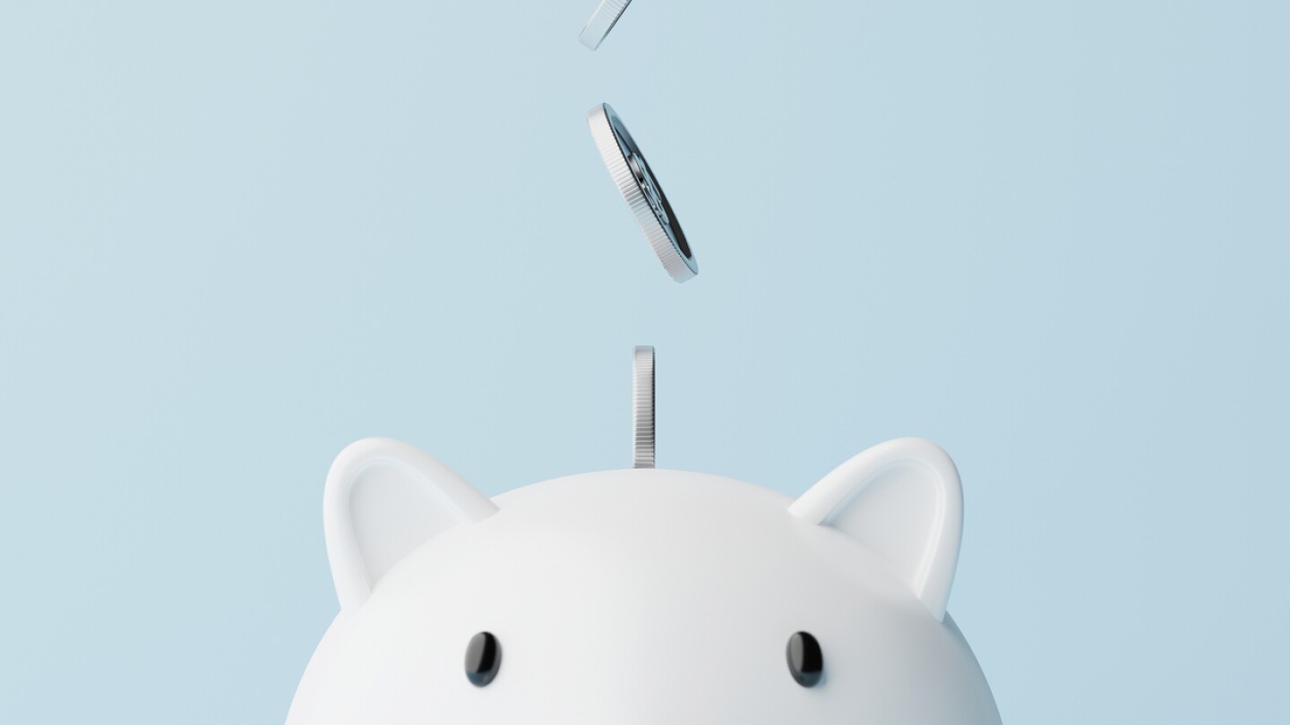 Save money and investment concept. Closeup piggy bank and silver coins falling. 3d rendering illustration