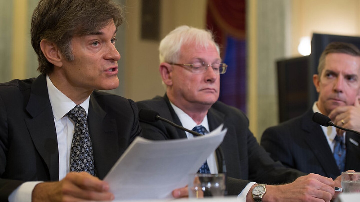 TV host Dr. Mehmet Oz speaking at a Senate hearing
