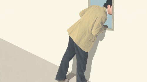 illustration of man entering into a painting, surreal virtual meta verse concept