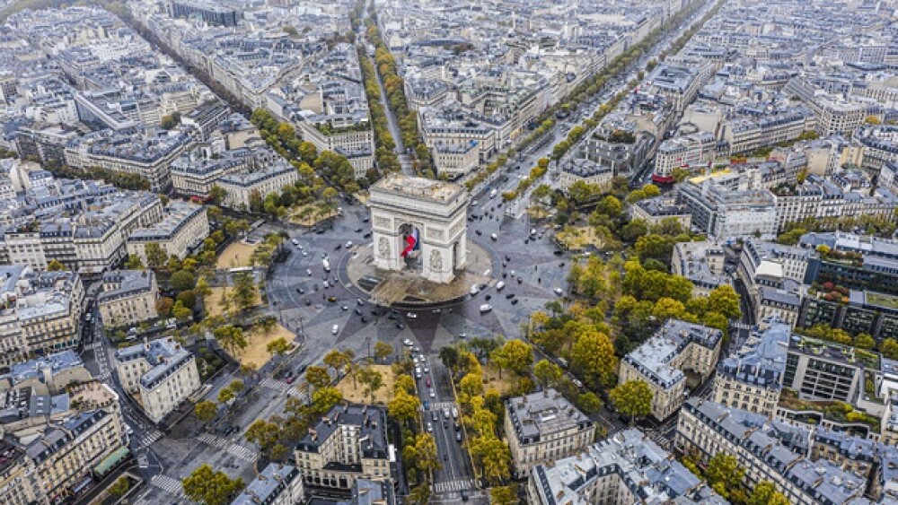Arc de Triomphe from the sky, Paris