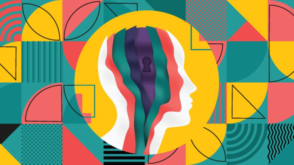 Pictured: A vibrant collage with layered mind and keyhole