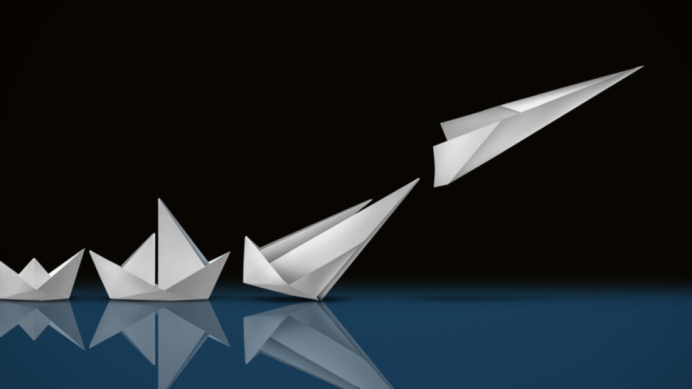 Creative development success and Innovation breakthrough progress as a Business advancement concept or growth strategy for taking off as a motivational metaphor for adaptation and goals focus.