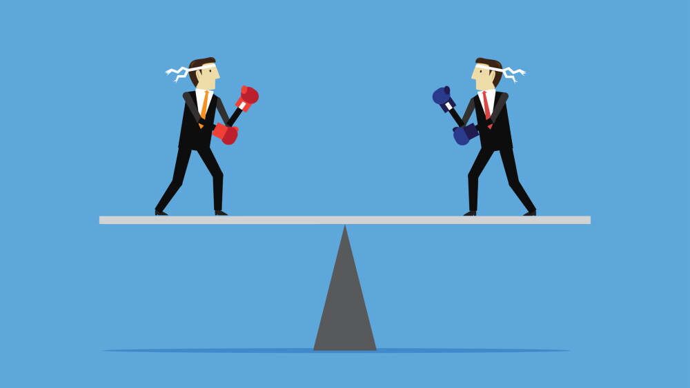 two Businessman Fighting on seesaw