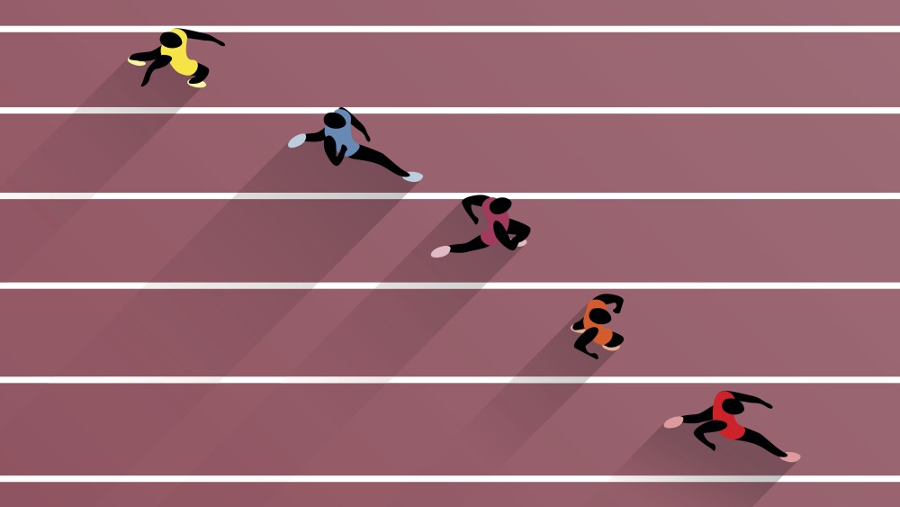 Vector Illustration Of Athletes Running On Race Track
