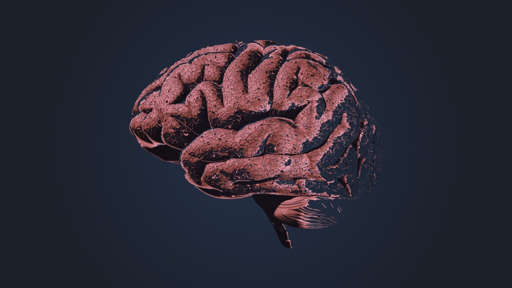 Brain neuro cell growth or damaging drawing with texture shading illustration isolated on dark background