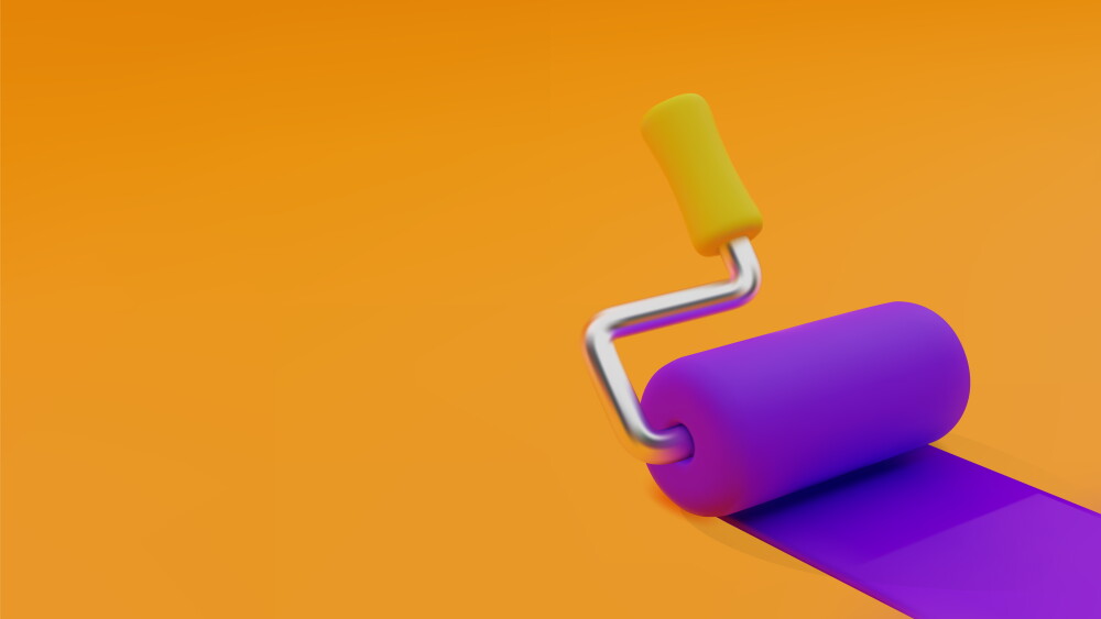 Paint roller in cartoon style. 3D background. Vector illustration.
