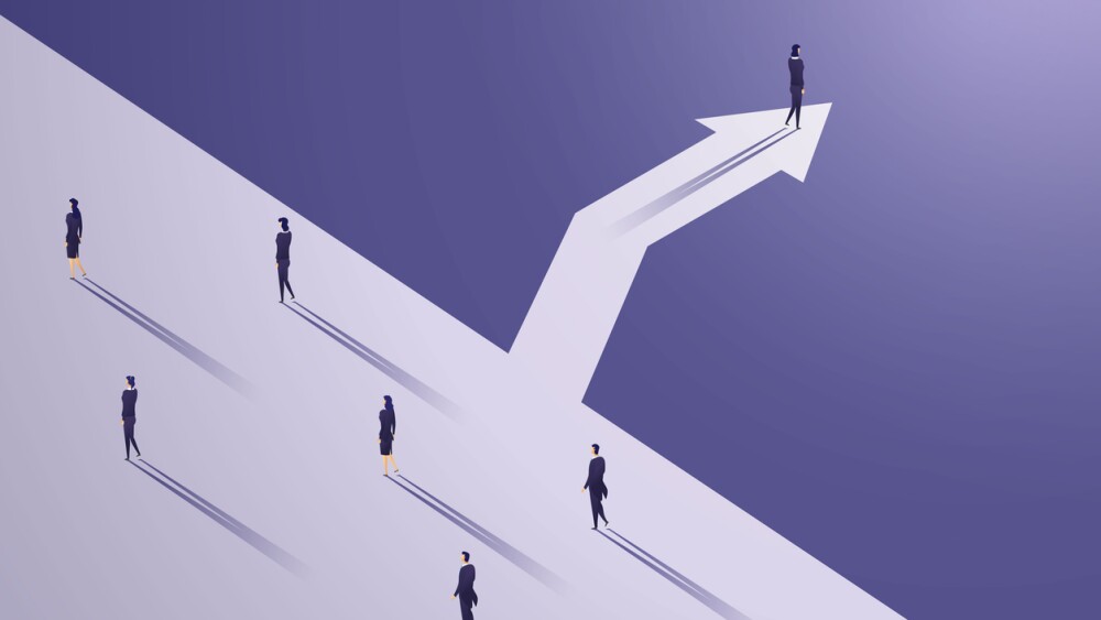 Illustration showing businesswoman taking new path for business opportunities