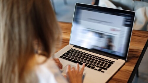 Woman working at laptop/