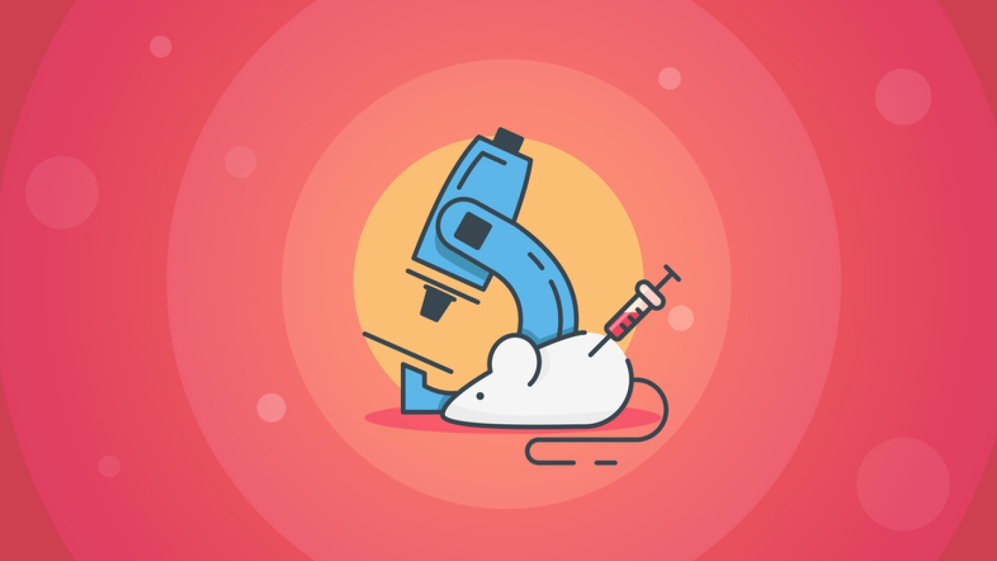 Tools needed to carry out scientific experiments in biology and chemistry. Modern vector illustration on a red background.