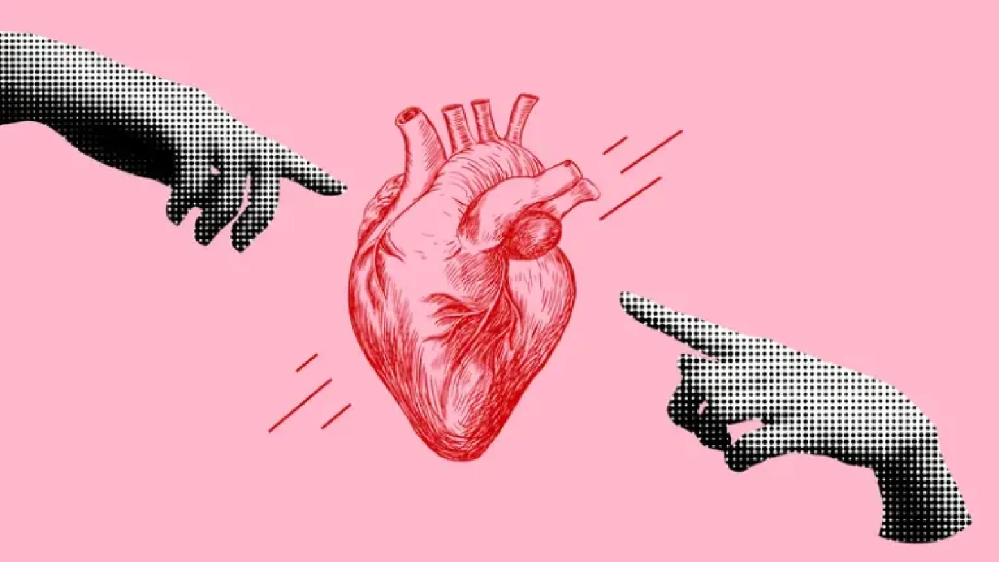 Modern collage with human heart and hands stock illustration