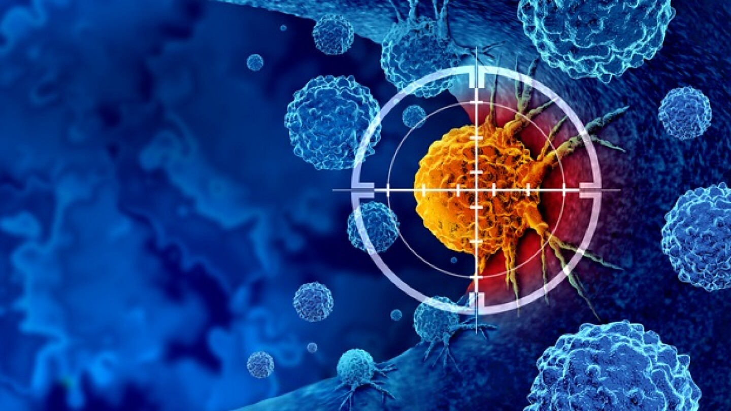 Pictured: Illustration of cancer cells being held in the crosshairs of a scope