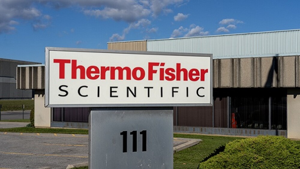 Pictured: Thermo Fisher sign in front of building/