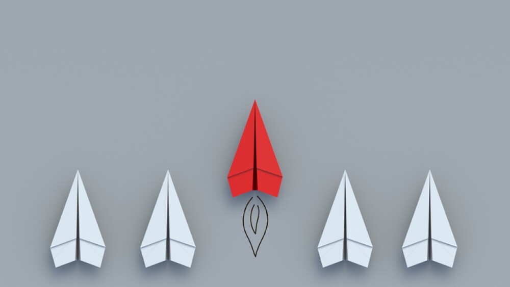 Staying ahead of your competitors. Accelerated development of the company. Innovation vision. Customized solution. Unique skills. Red paper plane and whites. 3d render