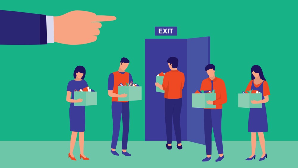 Group of employees being laid off by their company