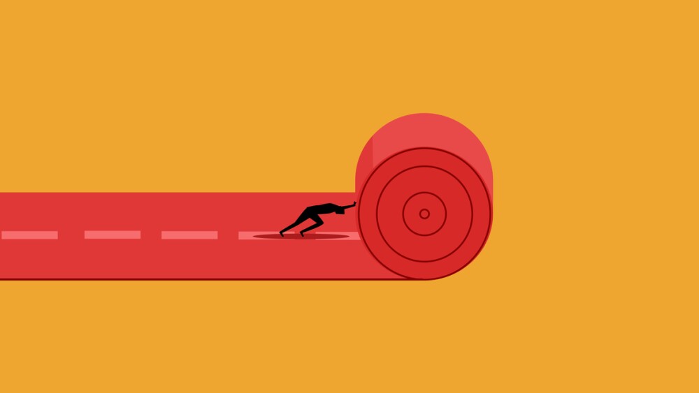 Illustration showing businessman trying to create his own road