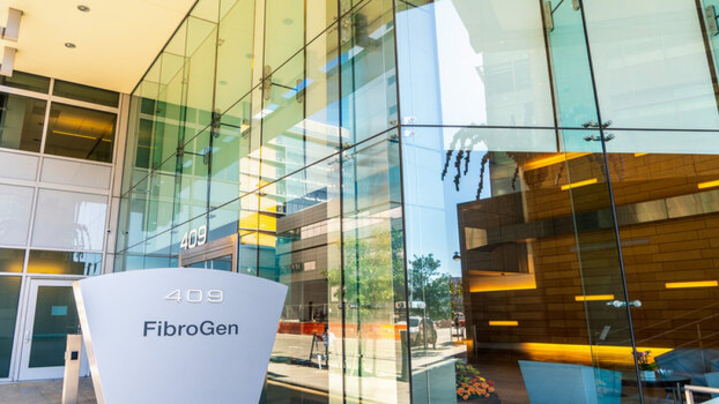 Pictured: Sign at FibroGen's headquarters in Calif