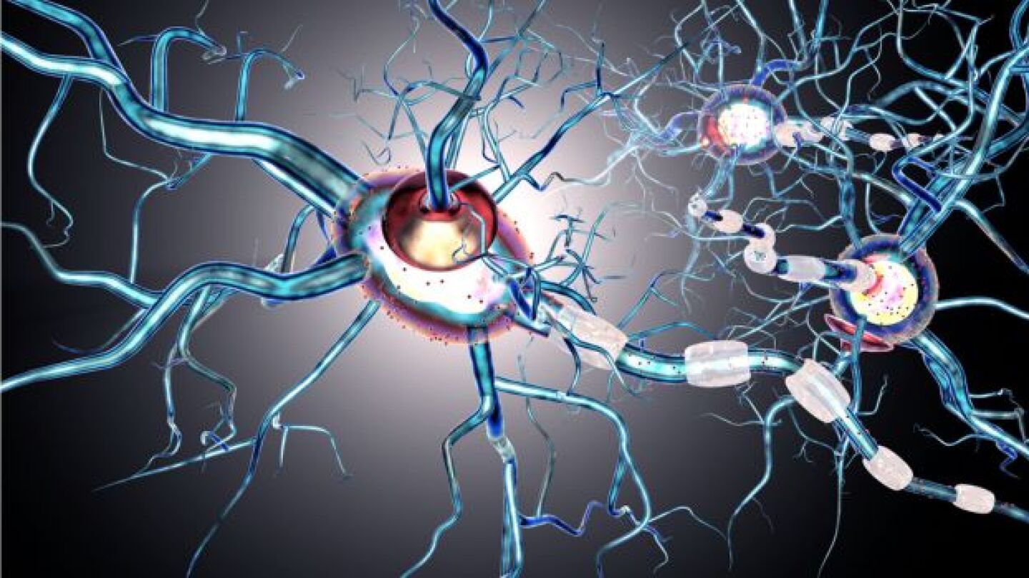 Pictured: 3D rendering of nerve cells and neurological disease