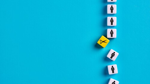 Company downsizing, staff reduction and layoffs. Employee dismissal, firing and unemployment. Business concept.