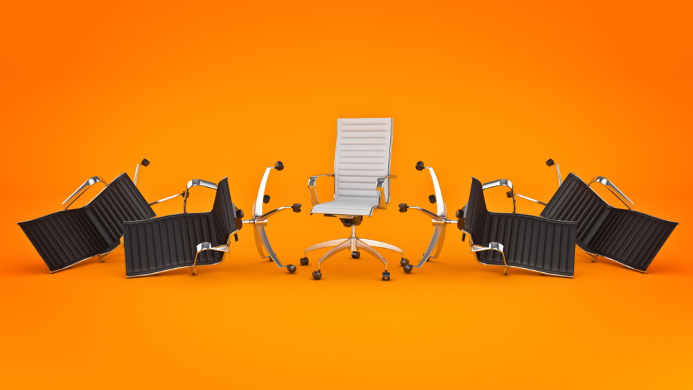 Illustration with office chair concept with many chairs knocked over