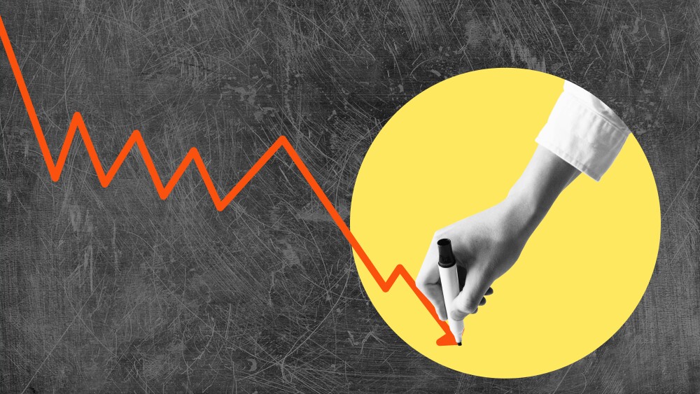 Abstract creative art collage, market declines in the stock market. The concept of collapse or bankruptcy.