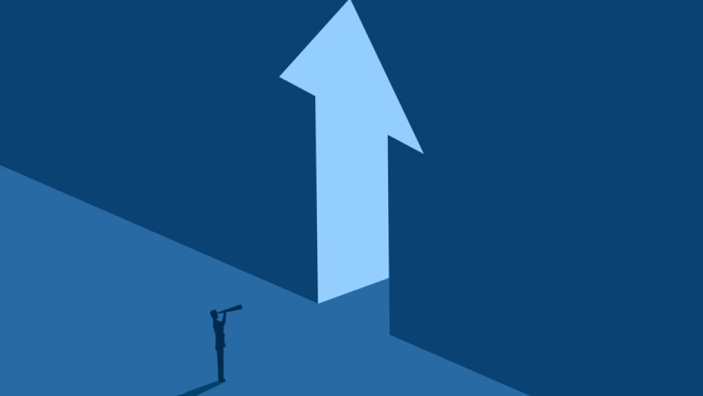Find Business Growth Opportunity, Business Standing Analyzing Arrow Gate