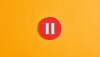 Red round circle with a pause button or icon against yellow background.